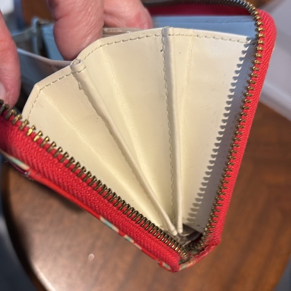 Kate Spade long wallet very vintage vinyl covered canvas red/mint ivory intee - Picture 12 of 16